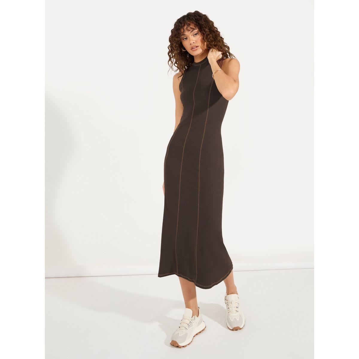 Styli Overlock Seam Detail Ribbed Midi Dress-women-clothing-dresses-image-4