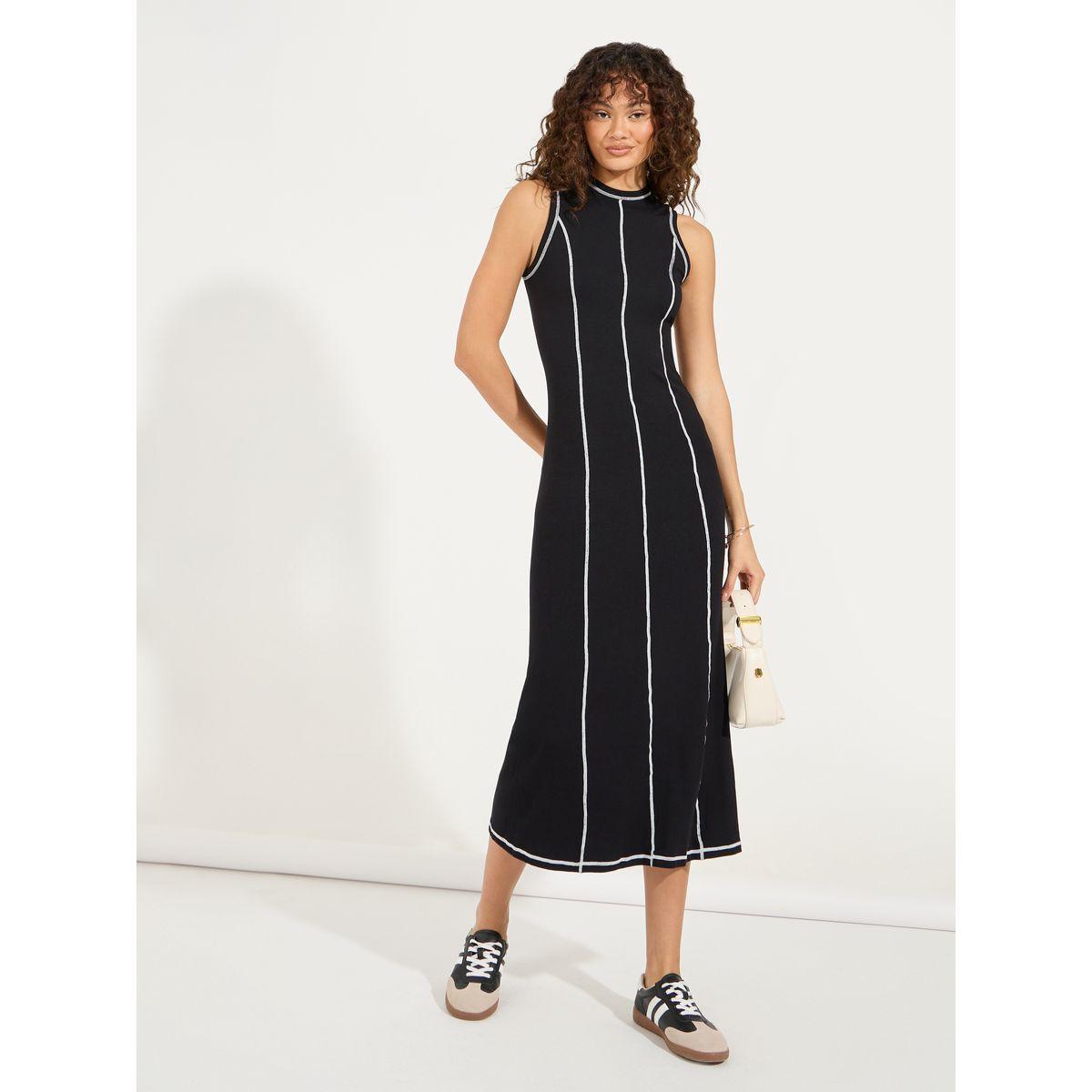 Styli Overlock Seam Detail Ribbed Midi Dress-women-clothing-dresses-image-1