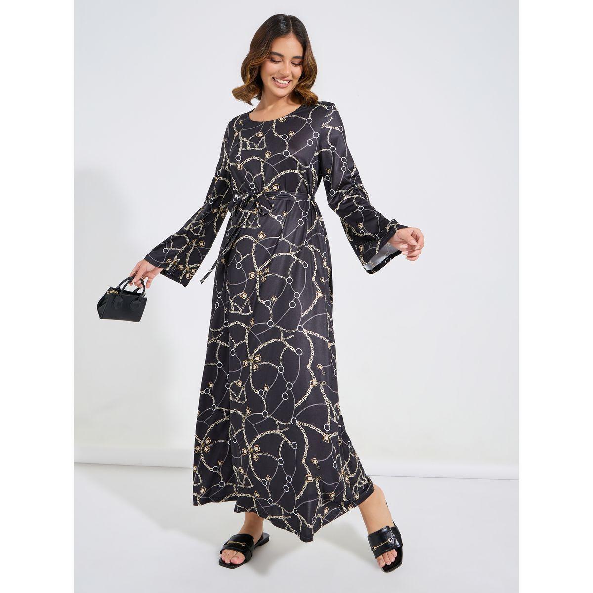 Styli Chain Print Round Neck Maxi Dress-women-clothing-dresses-image-1
