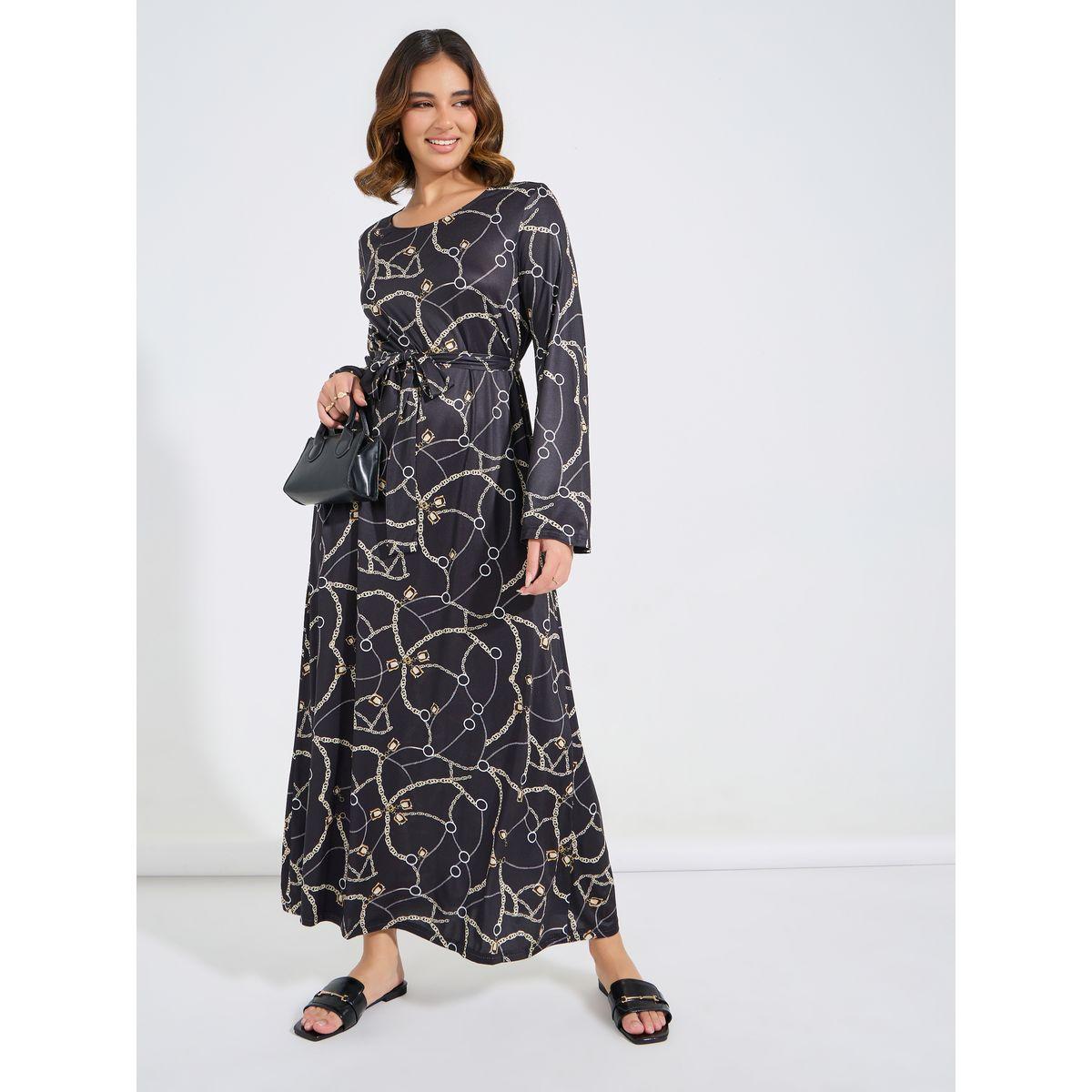 Styli Chain Print Round Neck Maxi Dress-women-clothing-dresses-image-4