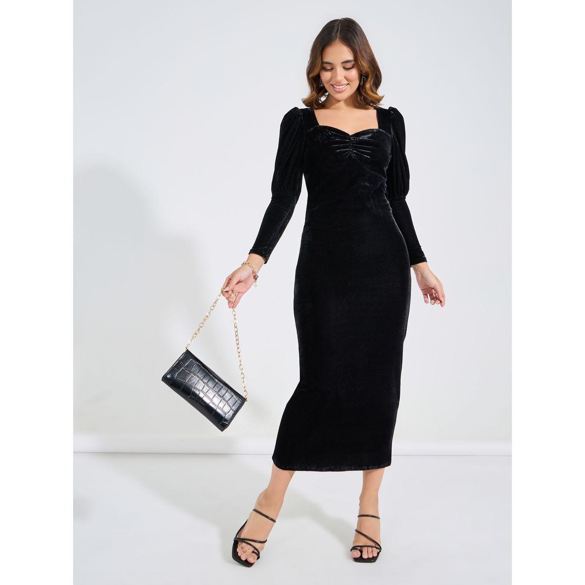 Styli Velvet Midi Dress with Sweetheart Neck-women-clothing-dresses-image-4