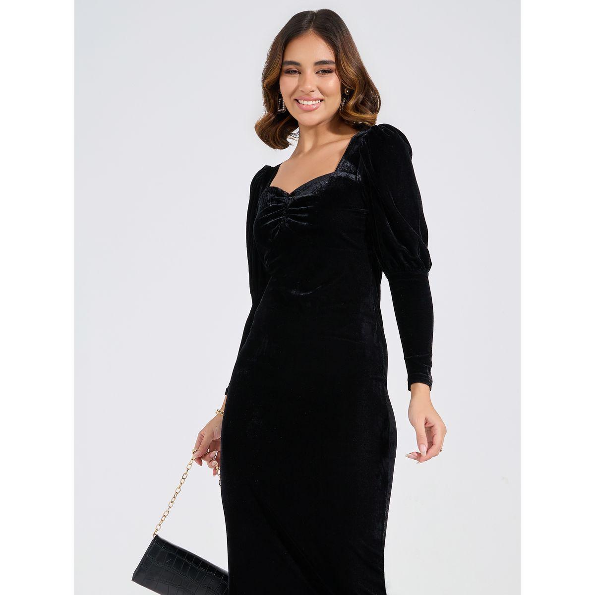 Styli Velvet Midi Dress with Sweetheart Neck-women-clothing-dresses-image-5