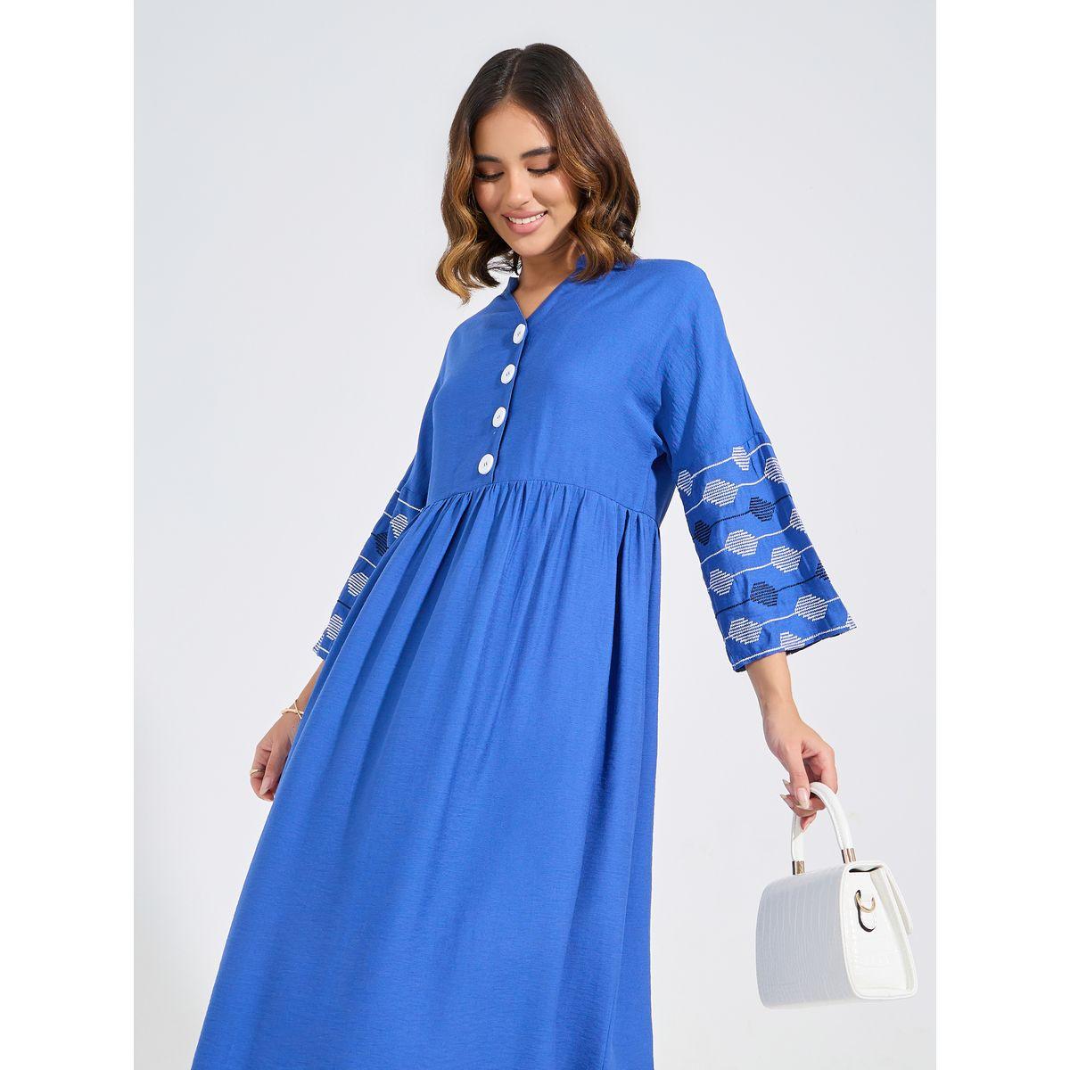 Styli Embroidery Detail Notch Neck Maxi Dress-women-clothing-dresses-image-2