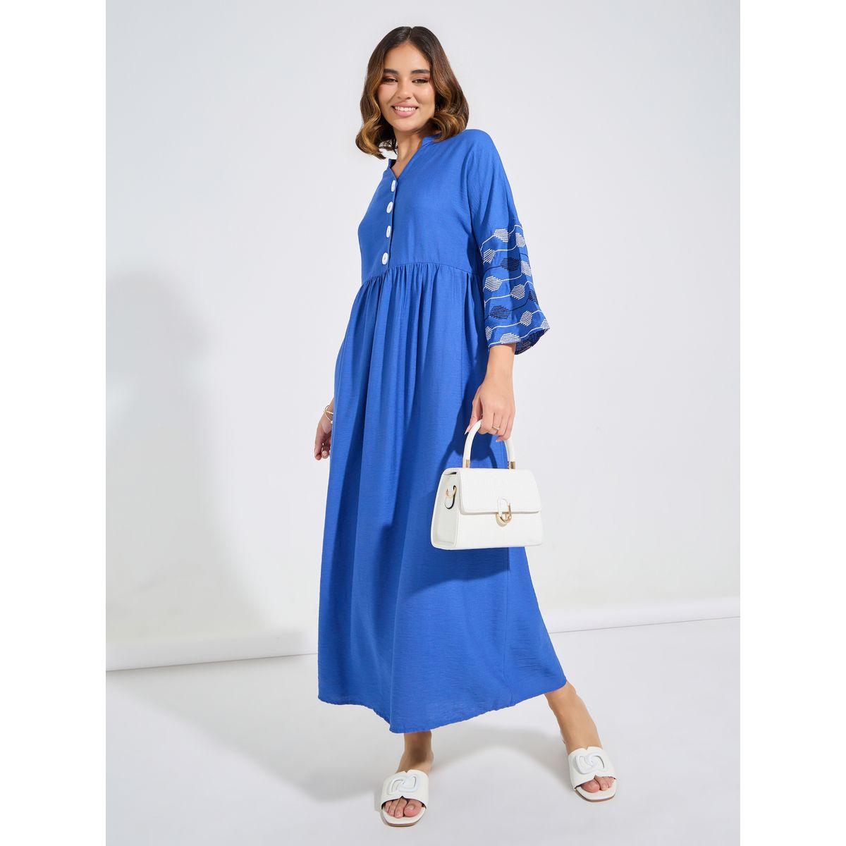 Styli Embroidery Detail Notch Neck Maxi Dress-women-clothing-dresses-image-4