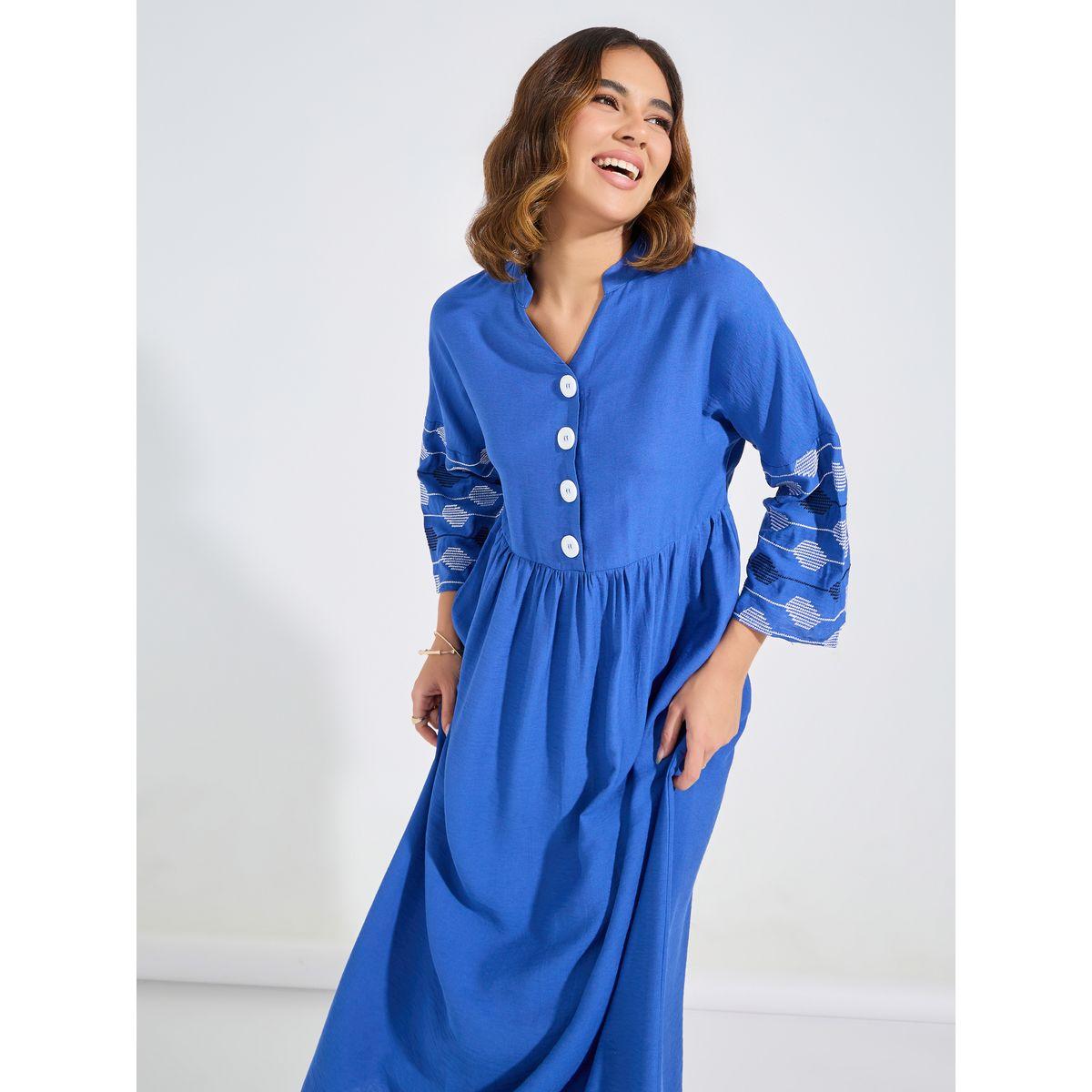 Styli Embroidery Detail Notch Neck Maxi Dress-women-clothing-dresses-image-5