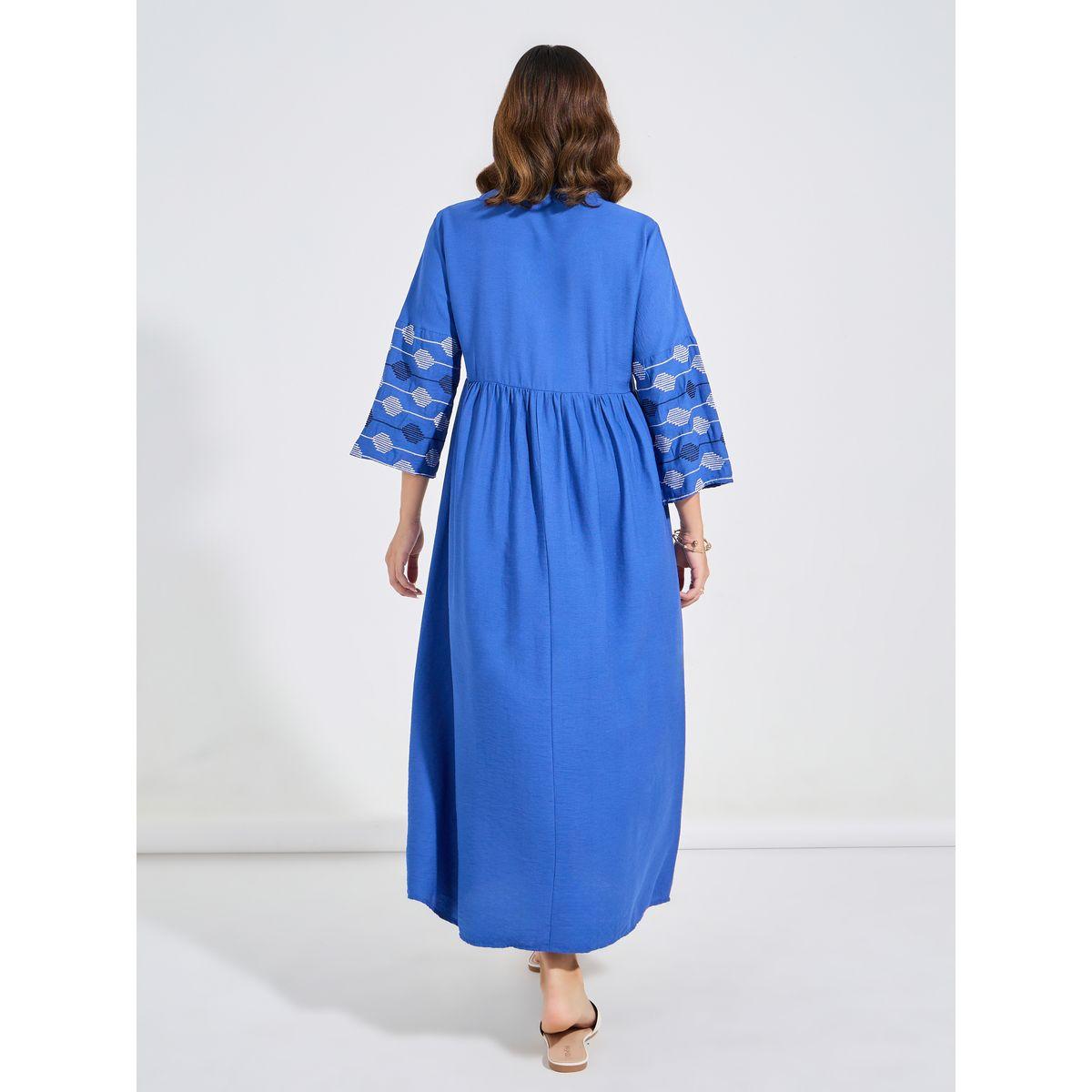 Styli Embroidery Detail Notch Neck Maxi Dress-women-clothing-dresses-image-6
