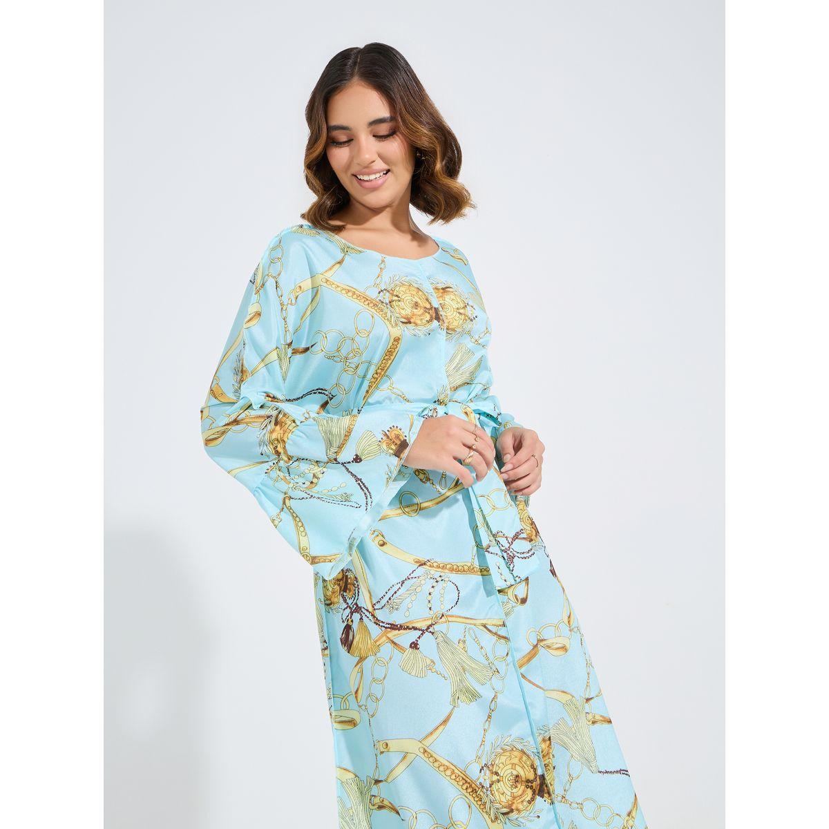 جلابية مطبعة بطبعة سلاسل مع حزام خصر-women-arabicclothing-jalabiyas-image-2