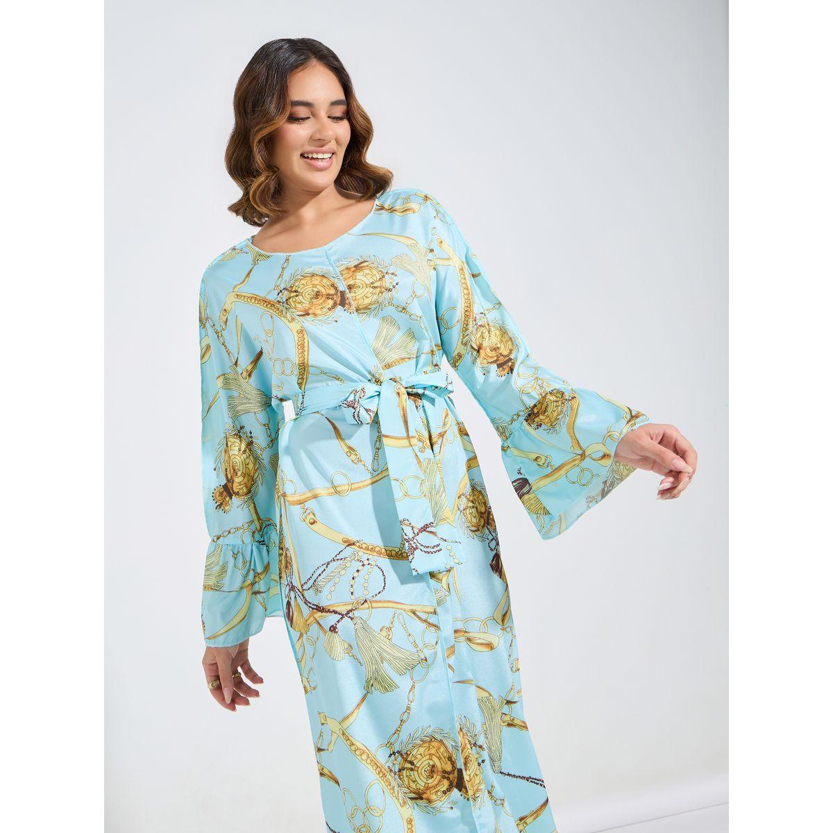 جلابية مطبعة بطبعة سلاسل مع حزام خصر-women-arabicclothing-jalabiyas-image-5