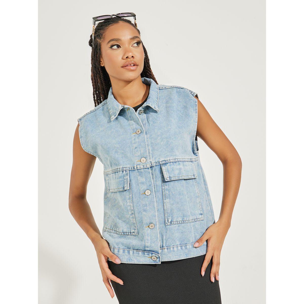 Denim sleeveless jacket for ladies best sale