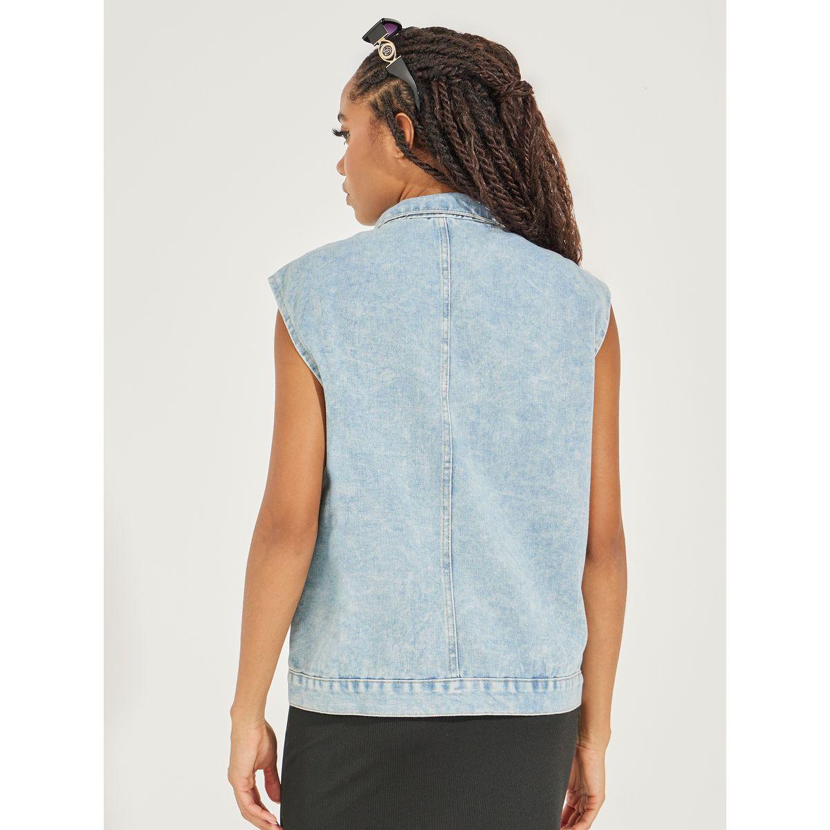 Styli Regular Fit Denim Sleeveless Jacket with Pocket Detail-women-winterwear-coatsandjackets-jackets-image-5