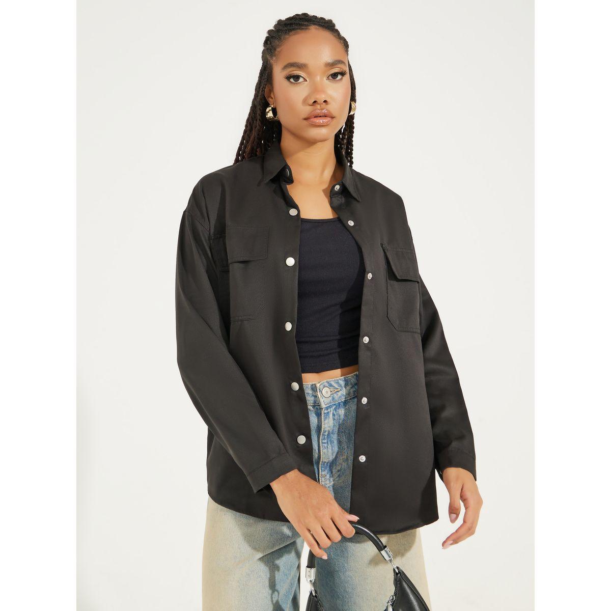 Styli Basic Oversized Jacket with Flap Pocket-women-winterwear-coatsandjackets-jackets-image-1