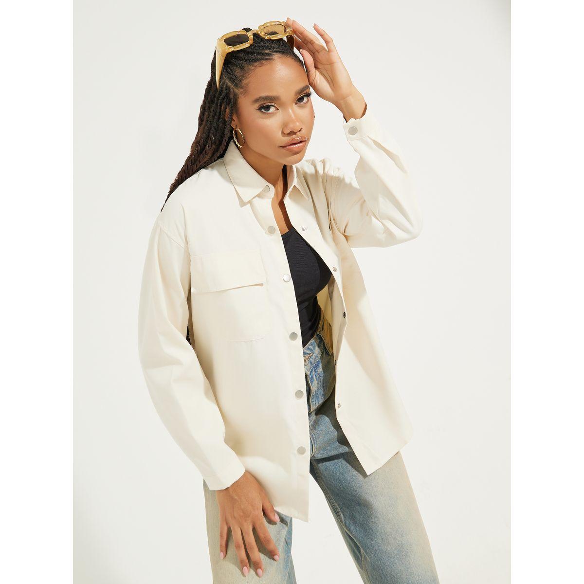 Styli Basic Oversized Jacket with Flap Pocket-women-winterwear-coatsandjackets-jackets-image-1