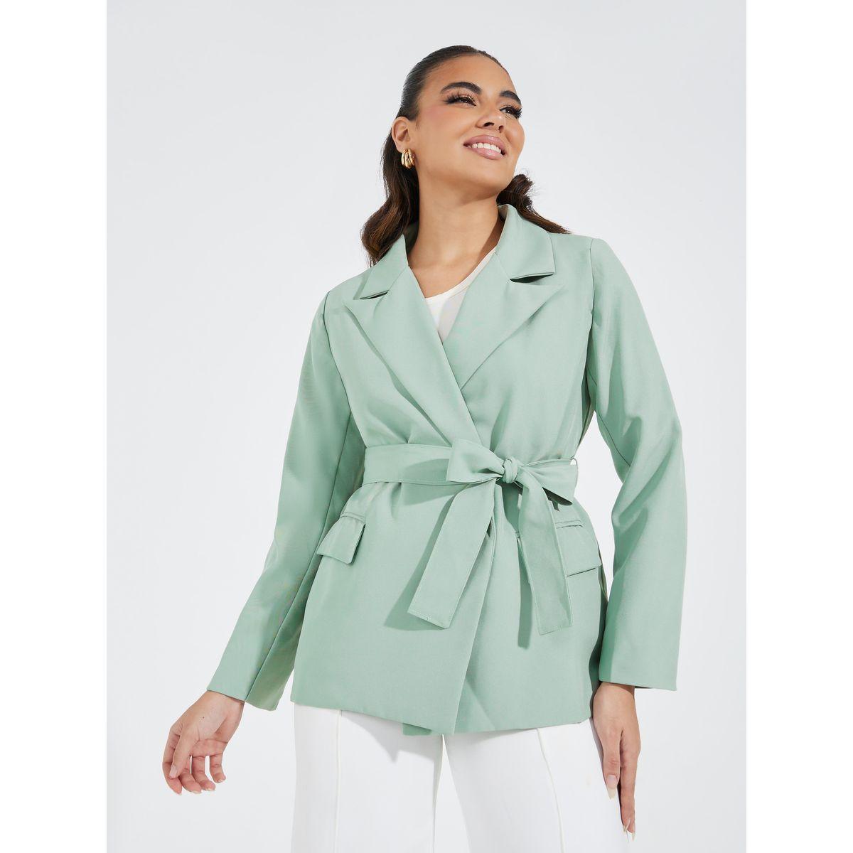 Styli Regular Fit Fake Pocket Blazer with Tie Up Detail-women-clothing-coatsandjackets-blazers-image-1