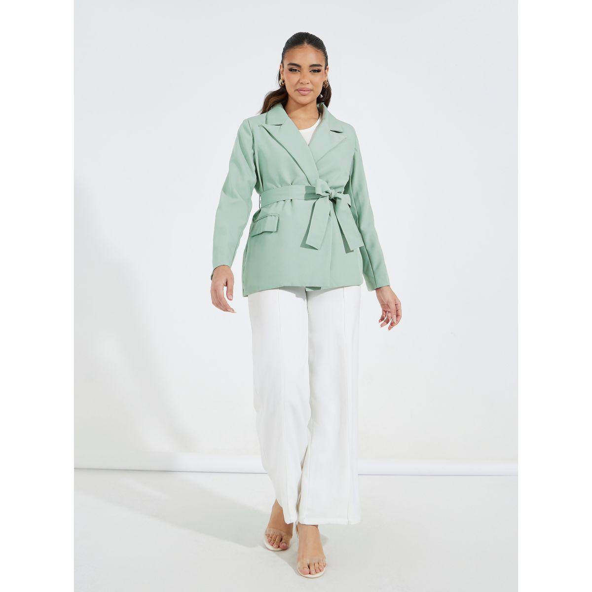 Styli Regular Fit Fake Pocket Blazer with Tie Up Detail-women-clothing-coatsandjackets-blazers-image-2
