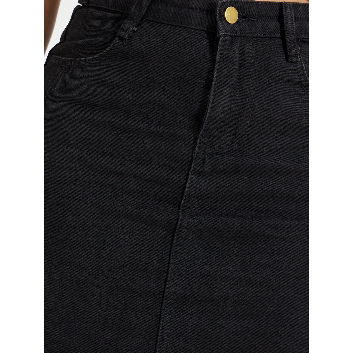 Styli Solid Denim Midi Skirt with Back Slit-women-clothing-bottoms-skirts-image-3