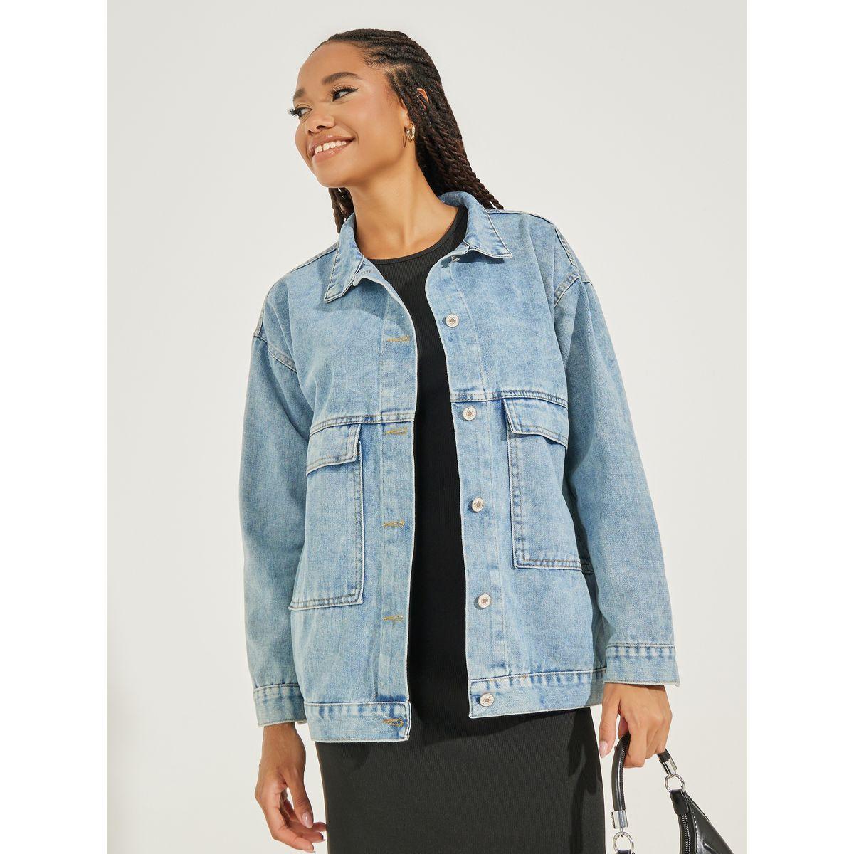 Styli Oversized Denim Pocket Detail Denim Jacket-women-winterwear-coatsandjackets-jackets-image-1