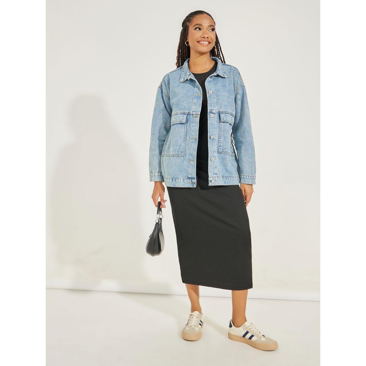 Styli Oversized Denim Pocket Detail Denim Jacket-women-winterwear-coatsandjackets-jackets-image-2