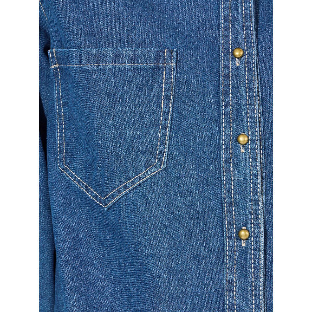Styli Oversized Denim Shirt with Patch Pocket-women-clothing-shirtsandblouses-shirts-image-4