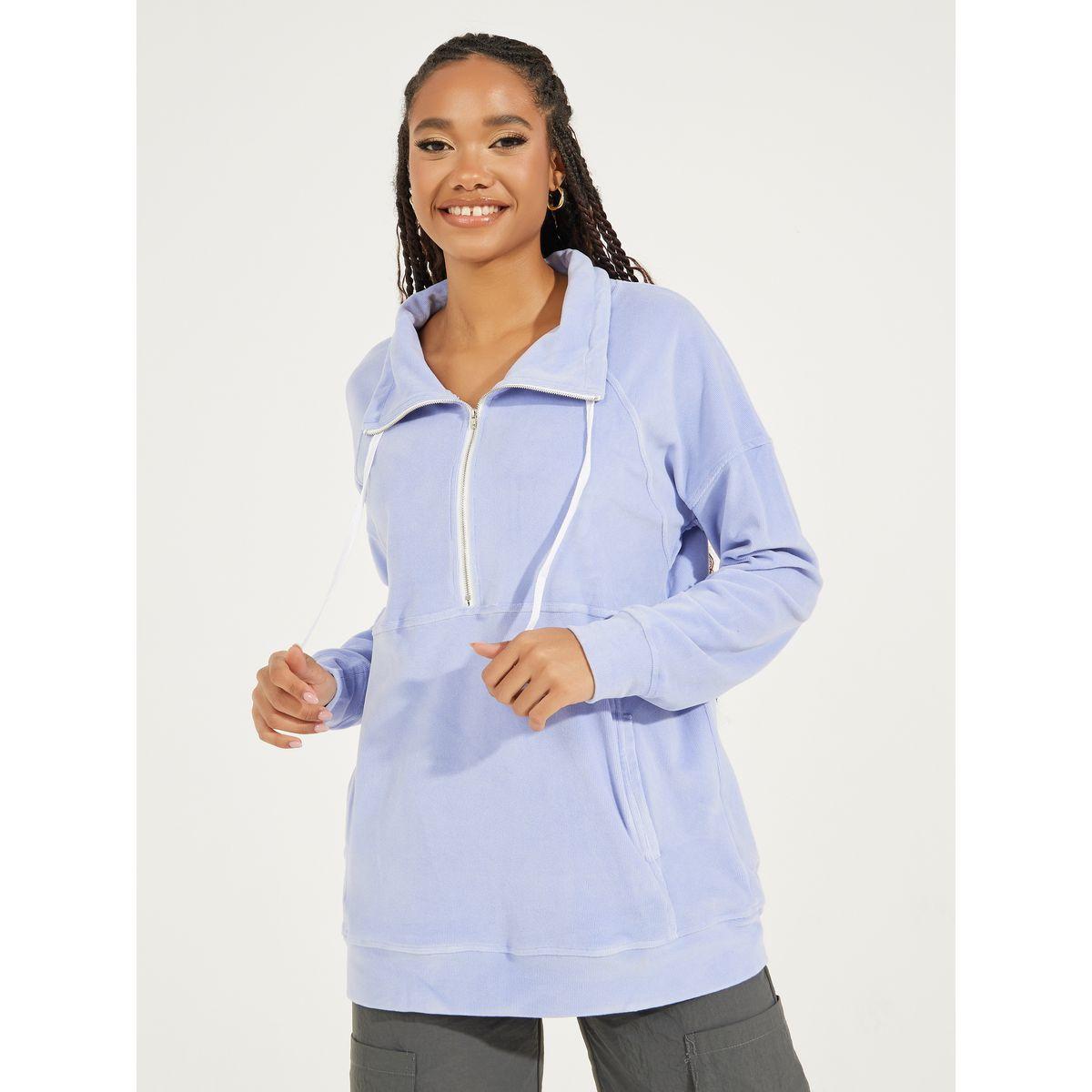 سويت شيرت كوردروي فضفاض بسحَّاب غلق-women-winterwear-hoodiesandsweatshirts-sweatshirts-image-1