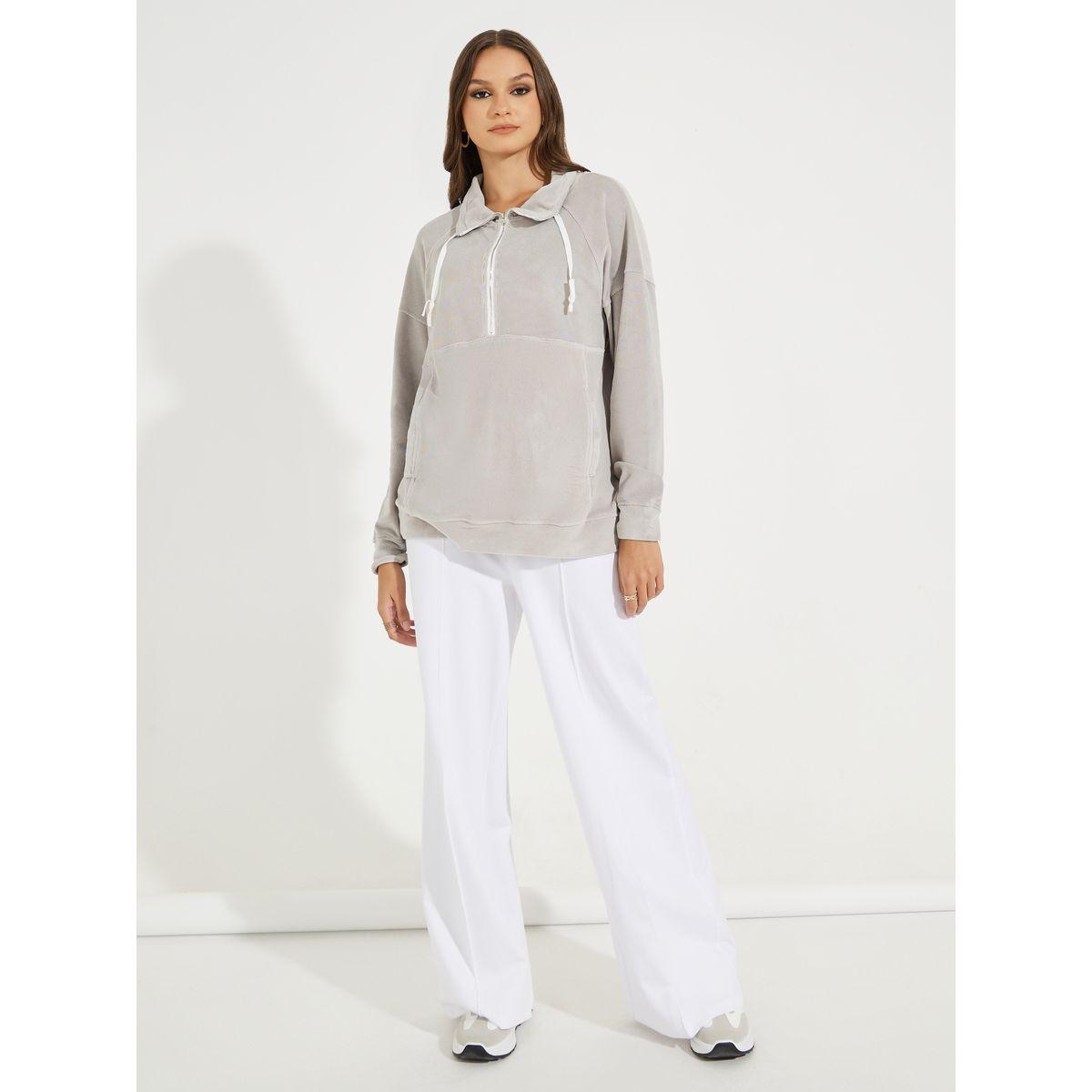 Styli Oversized Corduroy Sweatshirt with Zip Detail-women-winterwear-hoodiesandsweatshirts-sweatshirts-image-2