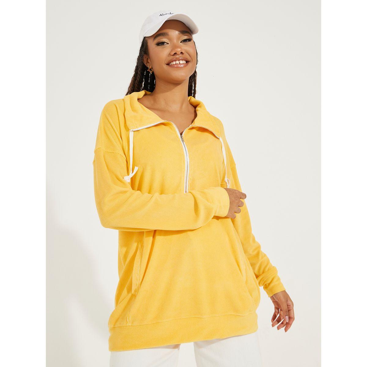 Styli Oversized Corduroy Sweatshirt with Zip Detail-women-winterwear-hoodiesandsweatshirts-sweatshirts-image-1
