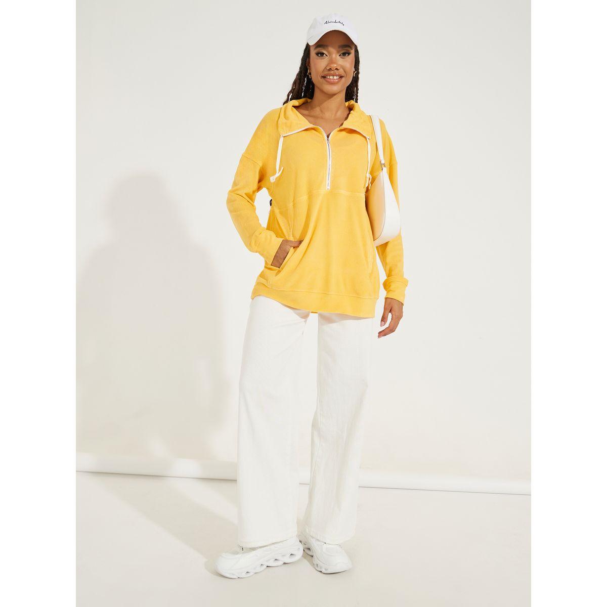 Styli Oversized Corduroy Sweatshirt with Zip Detail-women-winterwear-hoodiesandsweatshirts-sweatshirts-image-2
