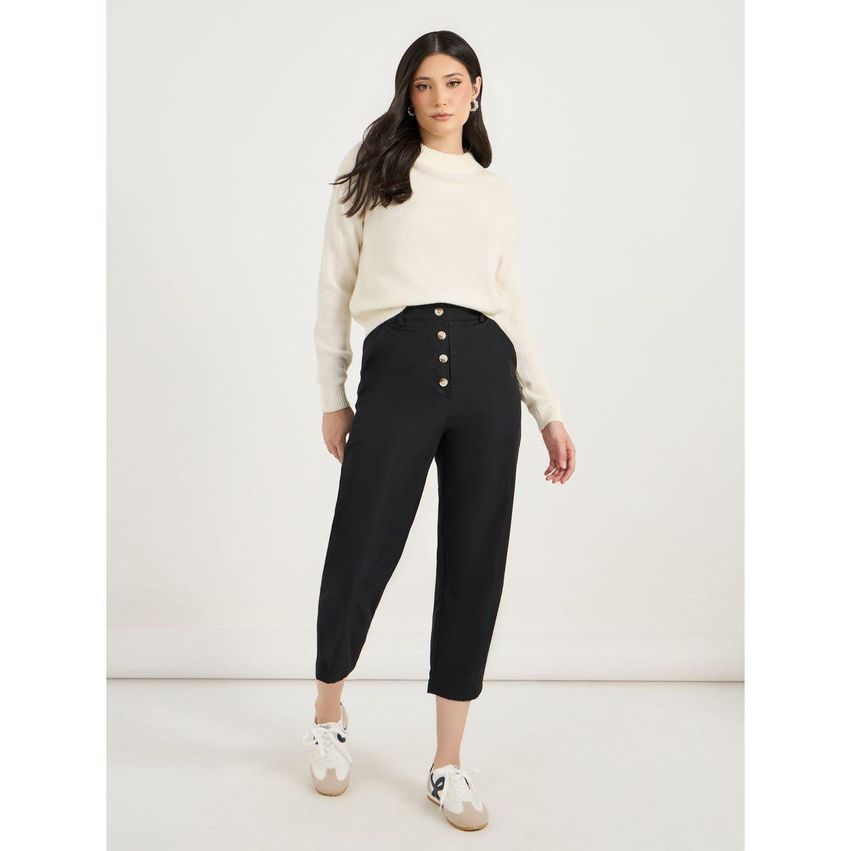 Styli Elastic Back Tapered Pants with Buttons-women-clothing-bottoms-trousers-image-1
