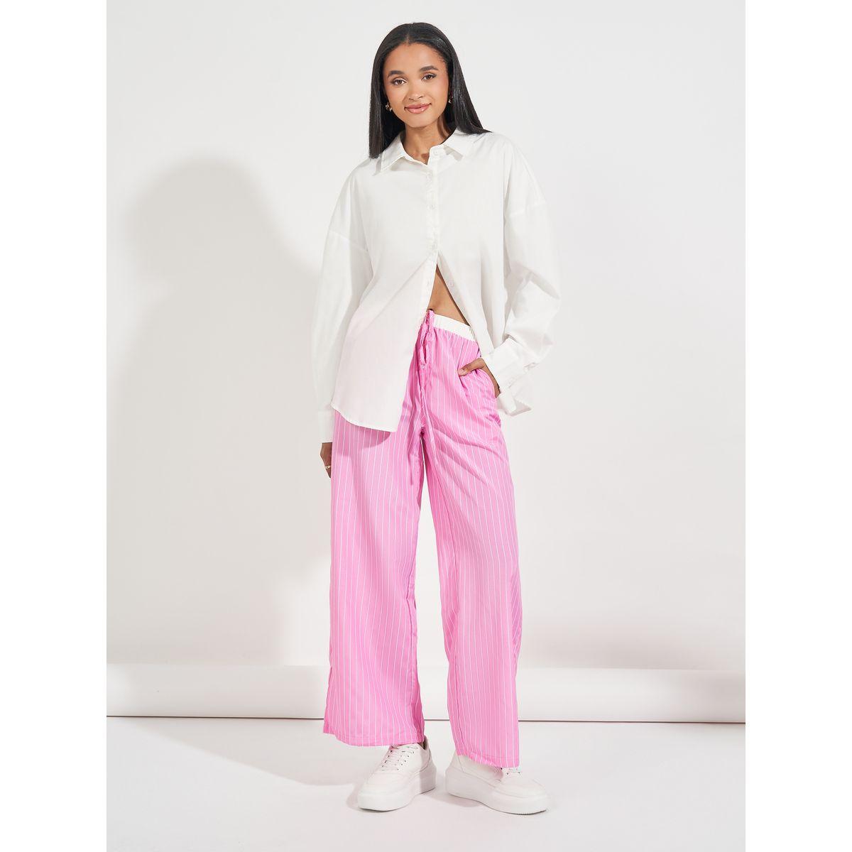 بنطال مخطط بقصة مريحة مع أربطة-women-clothing-bottoms-trousers-image-1