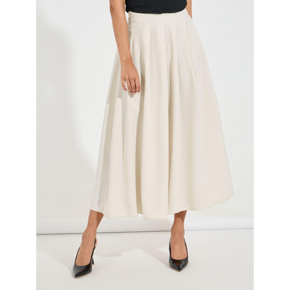 Styli Solid Box Pleated Flared Maxi Skirt-women-clothing-bottoms-skirts-image-2