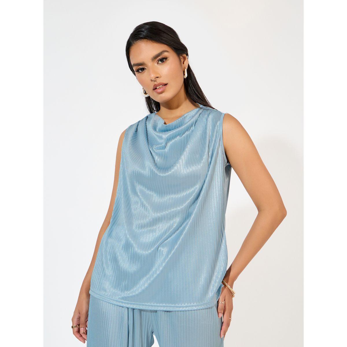 بلوزة بلا أكمام بكسرات وياقة منسدلة-women-clothing-shirtsandblouses-blouses-image-1