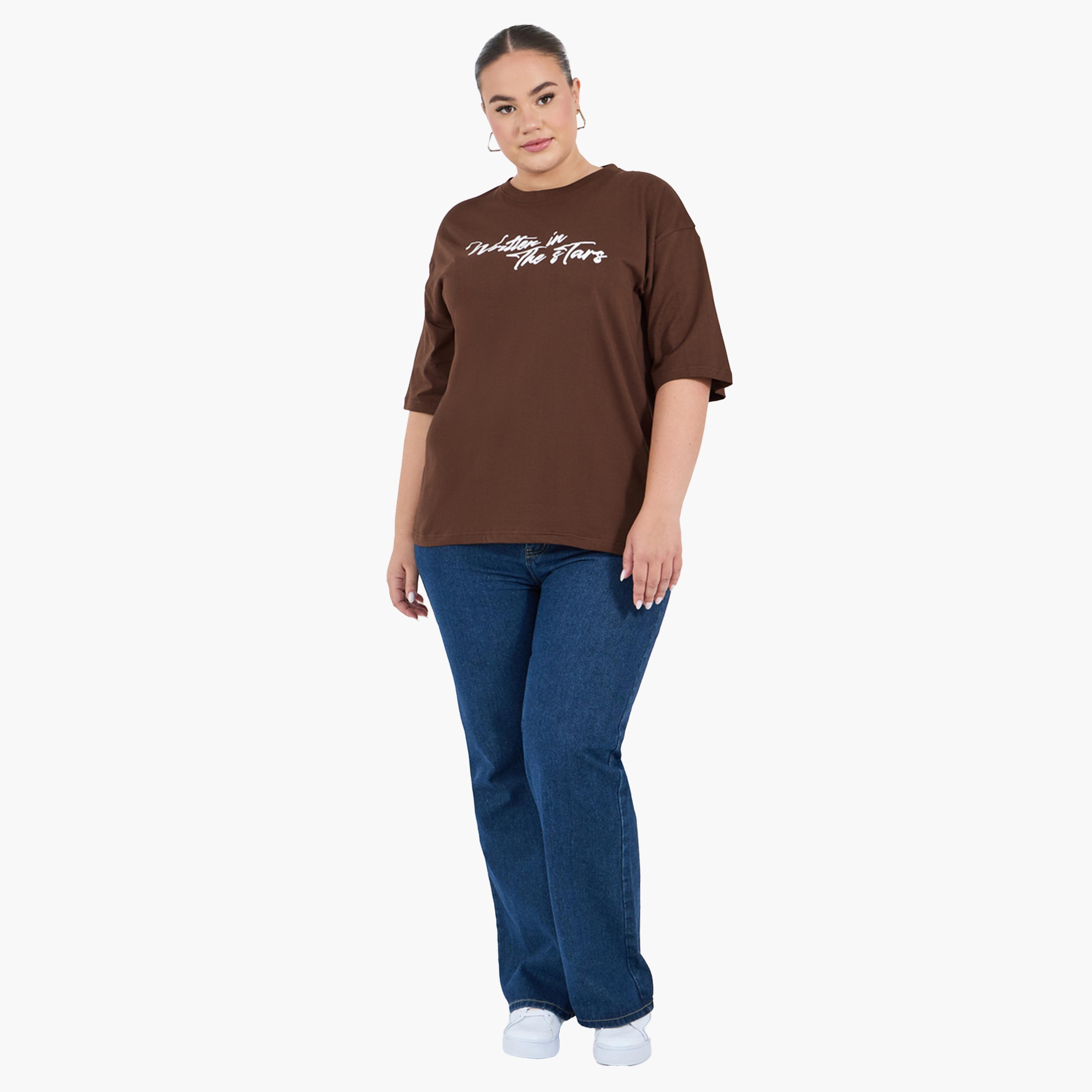Styli Plus Size Slogan Print Round Neck T-Shirt-women-clothing-tshirts-image-2