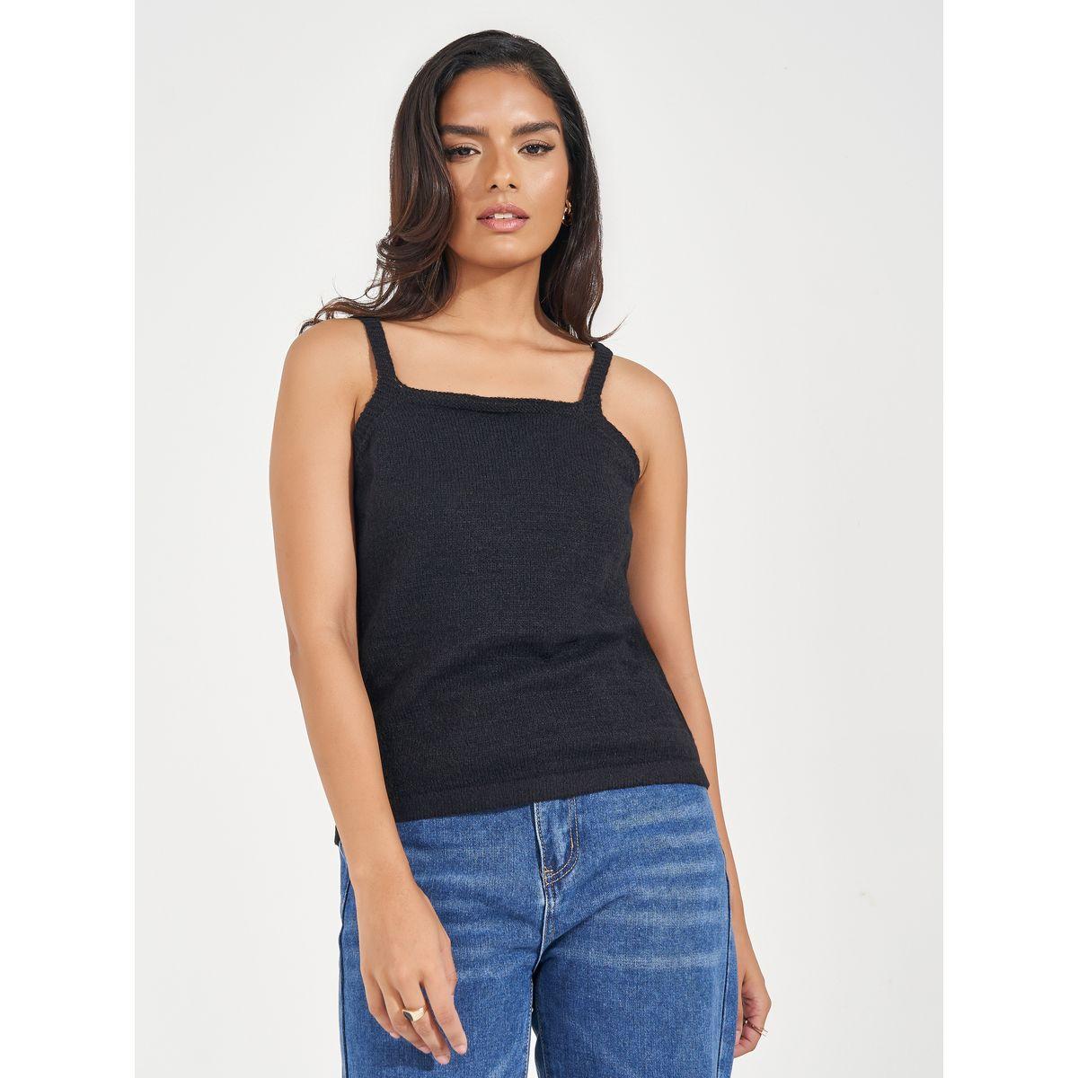 بلوزة كامي فلات بتفاصيل محبوكة-women-clothing-tshirts-image-1