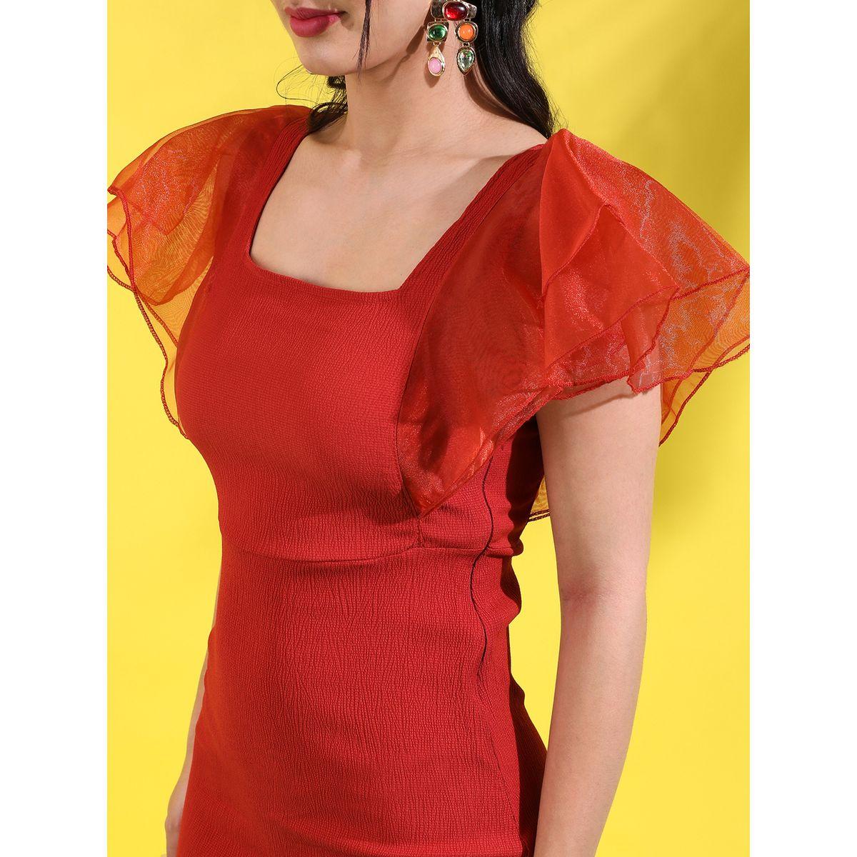 Campus Sutra X Styli  Ruffled Organza Sleeve Bodycon Midi Dress-women-clothing-dresses-image-5