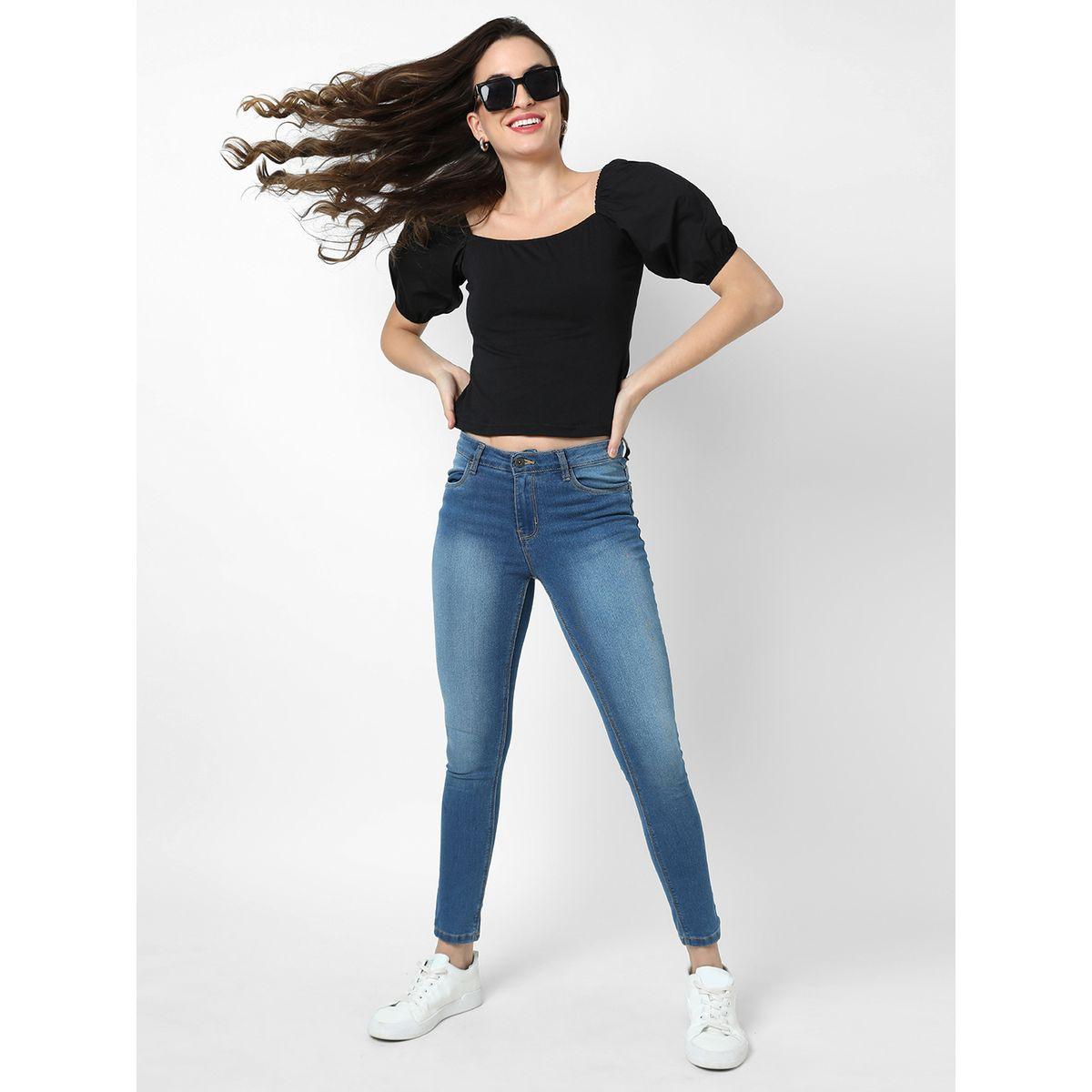 Campus Sutra X Styli  Square Neck Crop Top with Puff Sleeves-women-clothing-shirtsandblouses-blouses-image-4