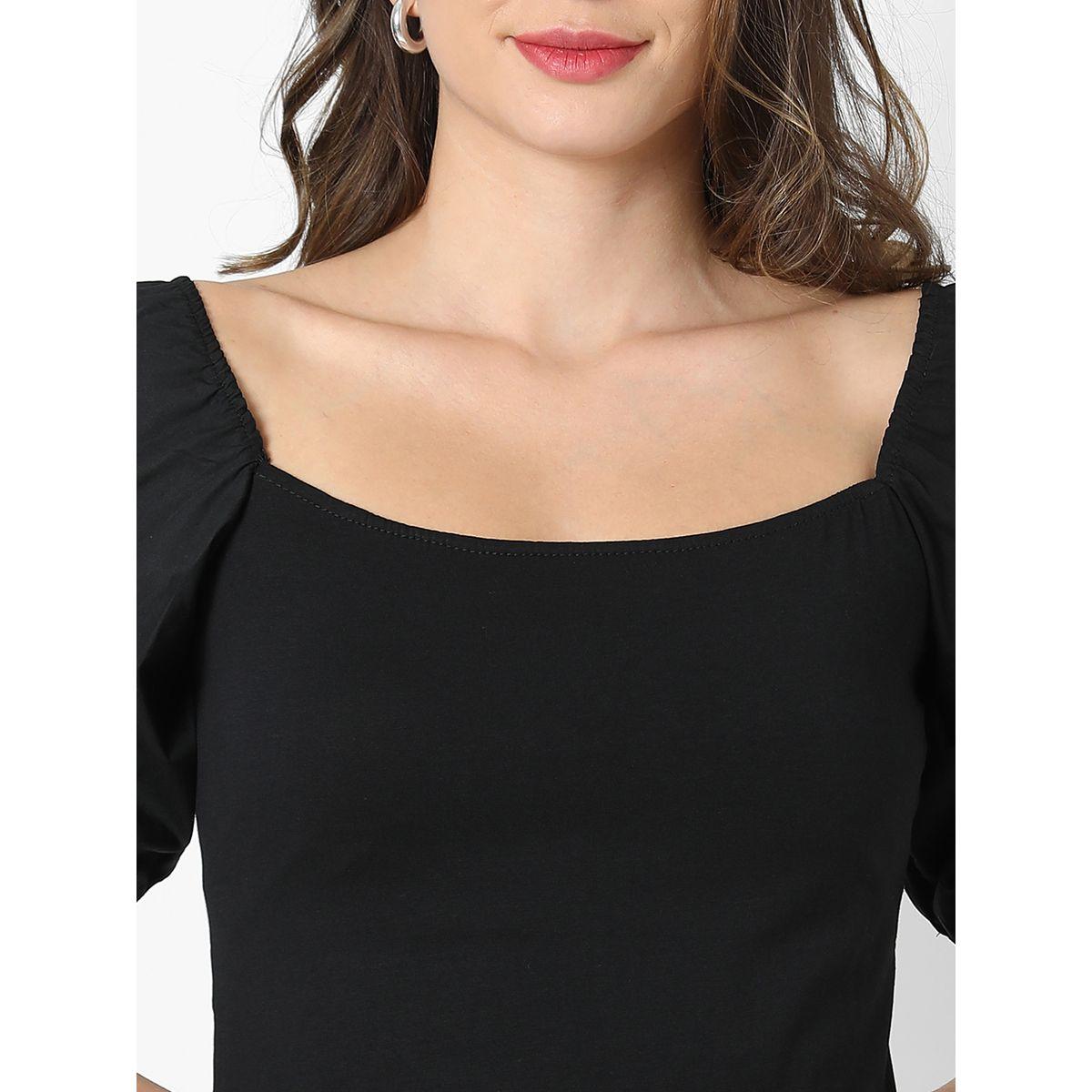 Campus Sutra X Styli  Square Neck Crop Top with Puff Sleeves-women-clothing-shirtsandblouses-blouses-image-5