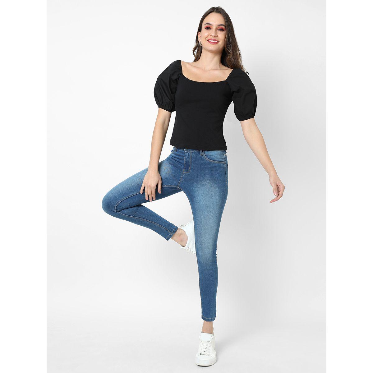 Campus Sutra X Styli  Square Neck Crop Top with Puff Sleeves-women-clothing-shirtsandblouses-blouses-image-6