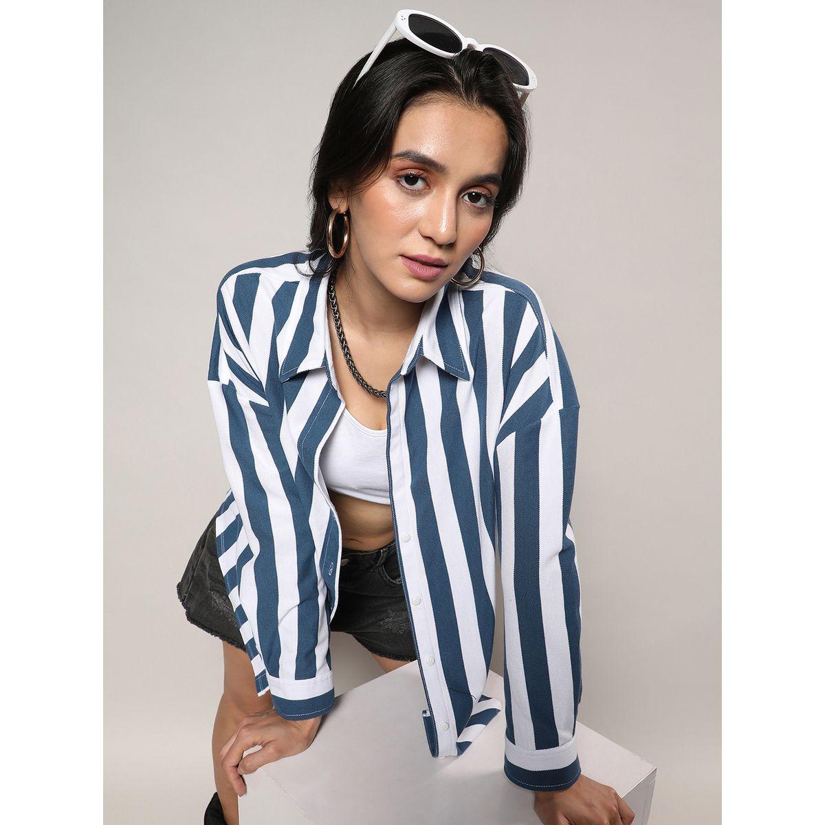 بلوزة مخططة مع اكتاف منخفضة كامبوس سوترا × ستايلي-women-clothing-shirtsandblouses-shirts-image-2