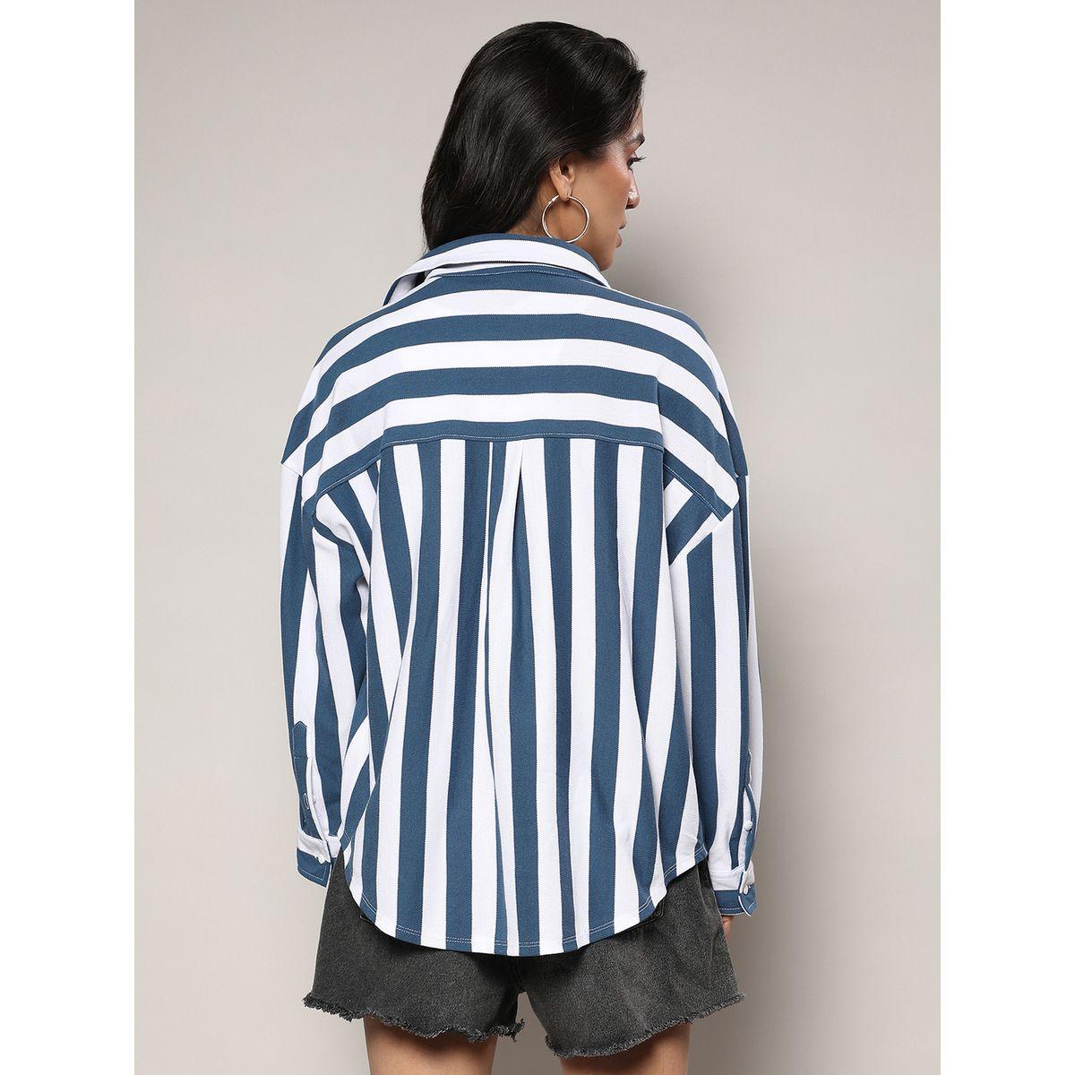 Campus Sutra X Styli  Striped Boyfriend Shirt with Dropped Shoulder-women-clothing-shirtsandblouses-shirts-image-3
