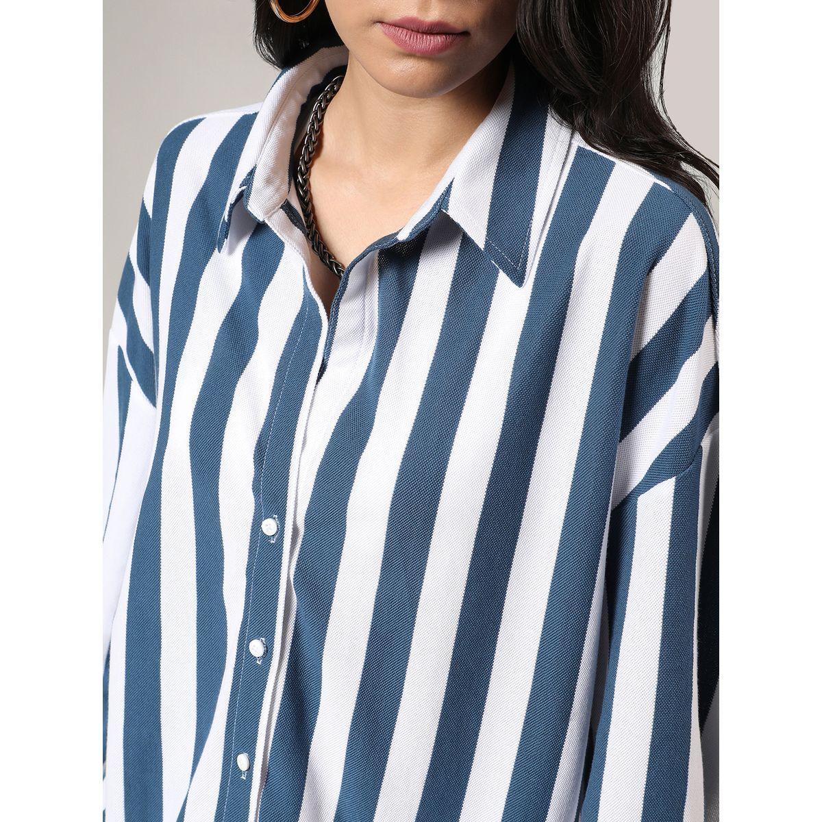 بلوزة مخططة مع اكتاف منخفضة كامبوس سوترا × ستايلي-women-clothing-shirtsandblouses-shirts-image-5