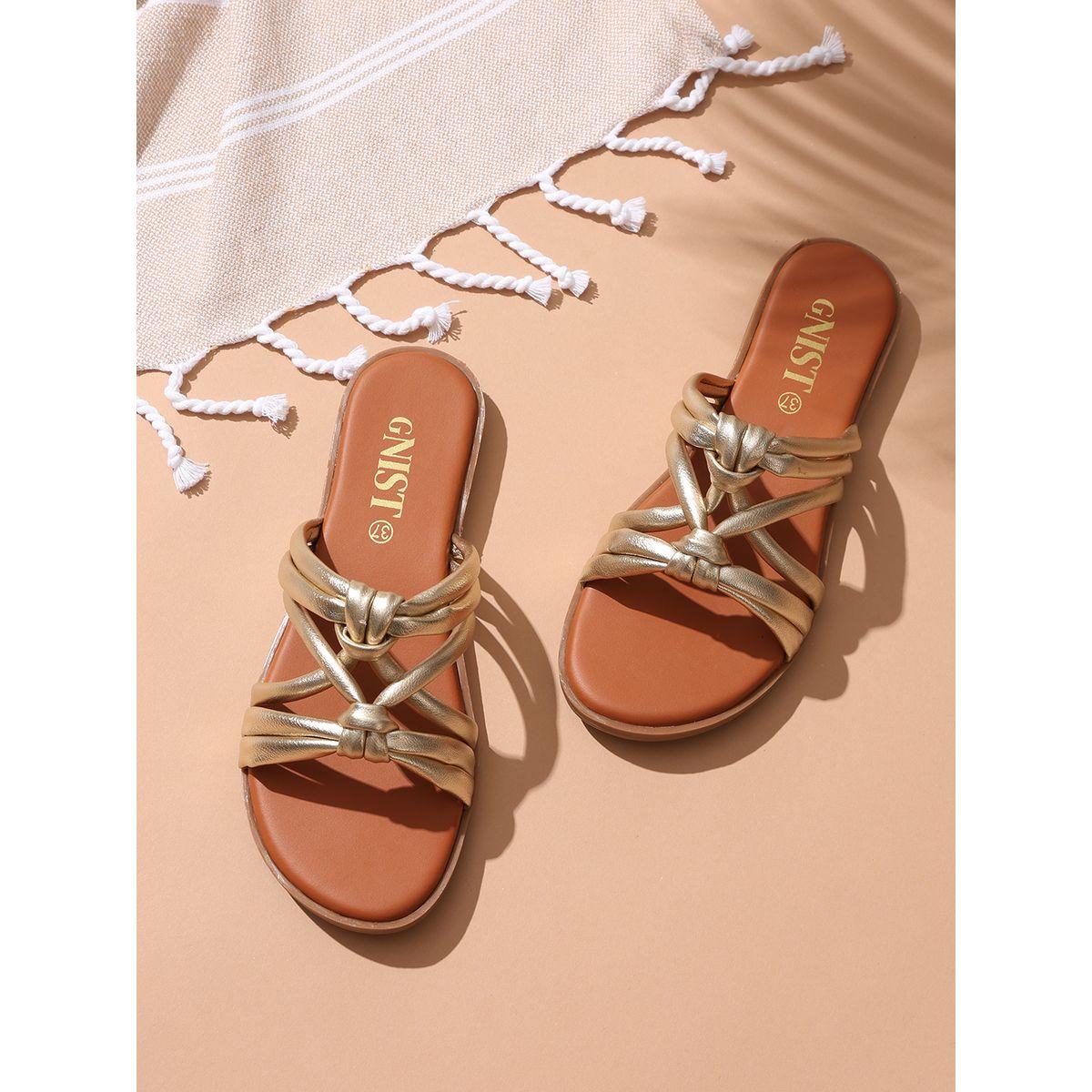 GNIST X Styli  Solid Knot Strap Flat Sandals-women-shoes-sandals-flats-image-1