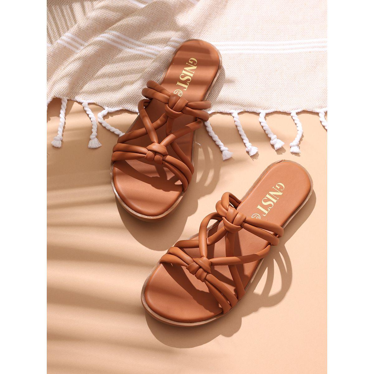 GNIST X Styli  Solid Knot Strap Flat Sandals-women-shoes-sandals-flats-image-1