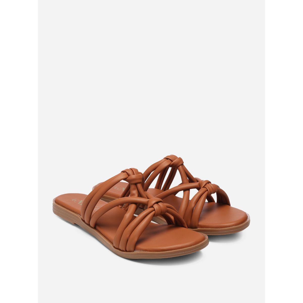 GNIST X Styli  Solid Knot Strap Flat Sandals-women-shoes-sandals-flats-image-2