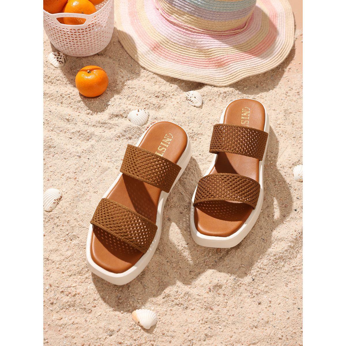 GNIST X Styli  Textured Double Strap Flatform Sandals-women-shoes-sandals-flats-image-1
