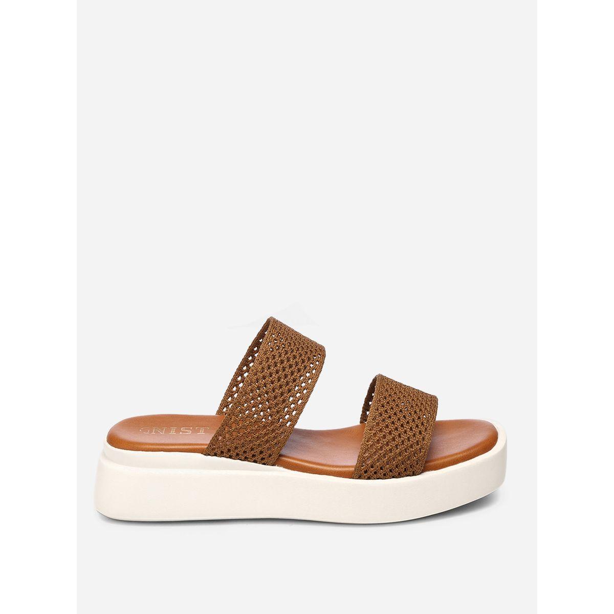 GNIST X Styli  Textured Double Strap Flatform Sandals-women-shoes-sandals-flats-image-5