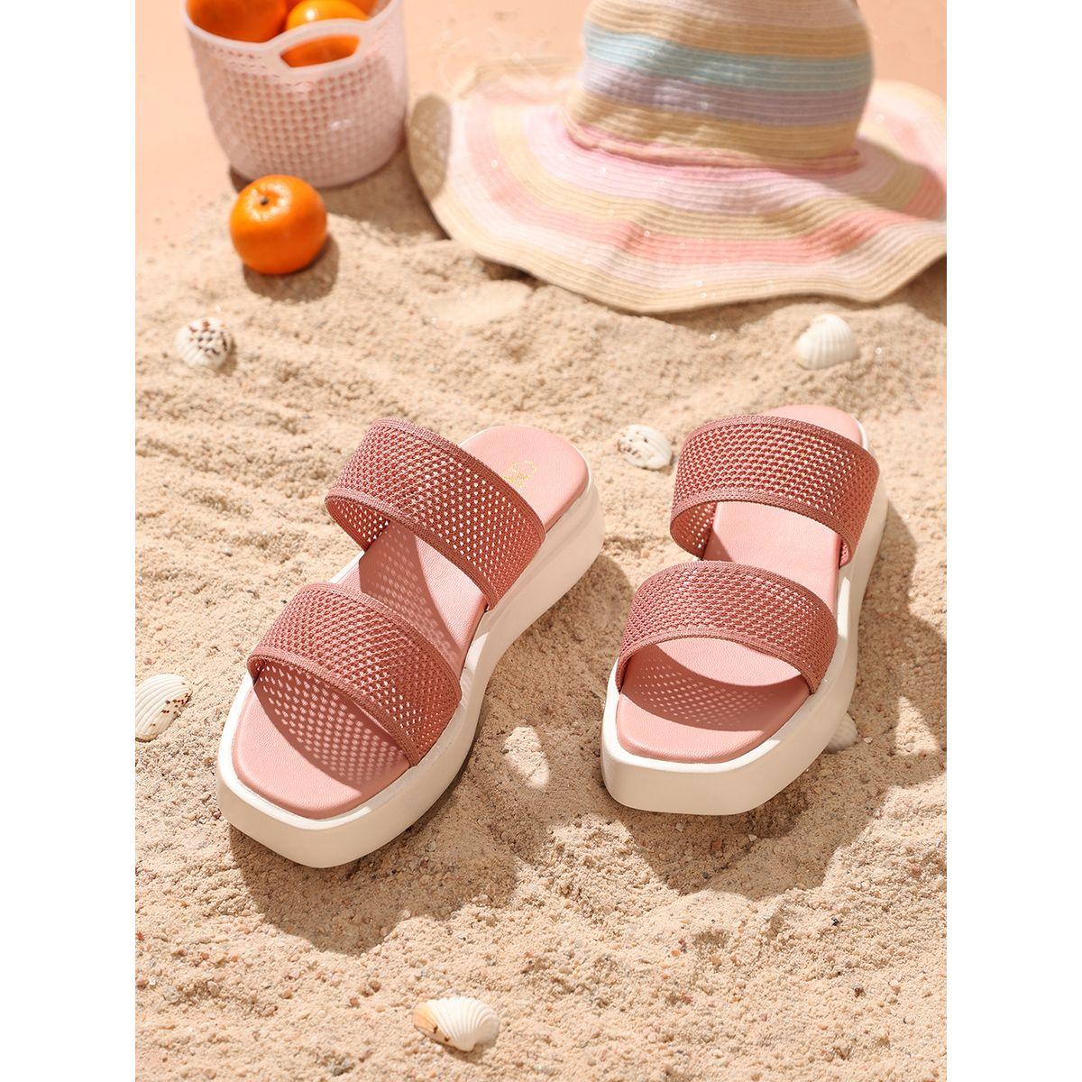 GNIST X Styli  Textured Double Strap Flatform Sandals-women-shoes-sandals-flats-image-1