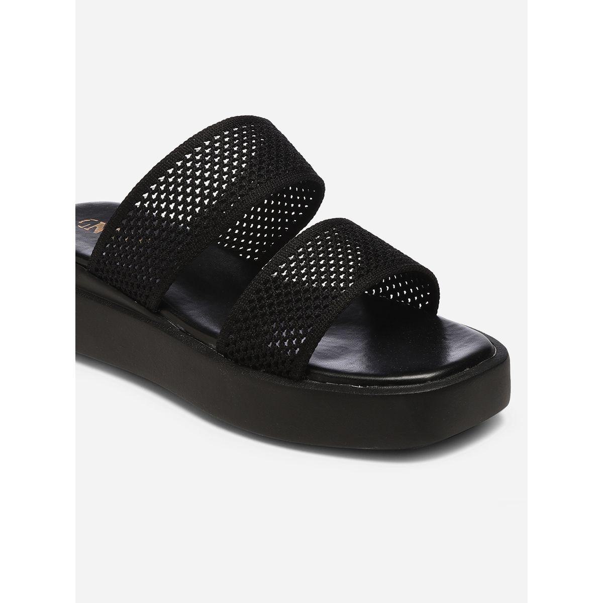 GNIST X Styli  Textured Double Strap Flatform Sandals-women-shoes-sandals-flats-image-4