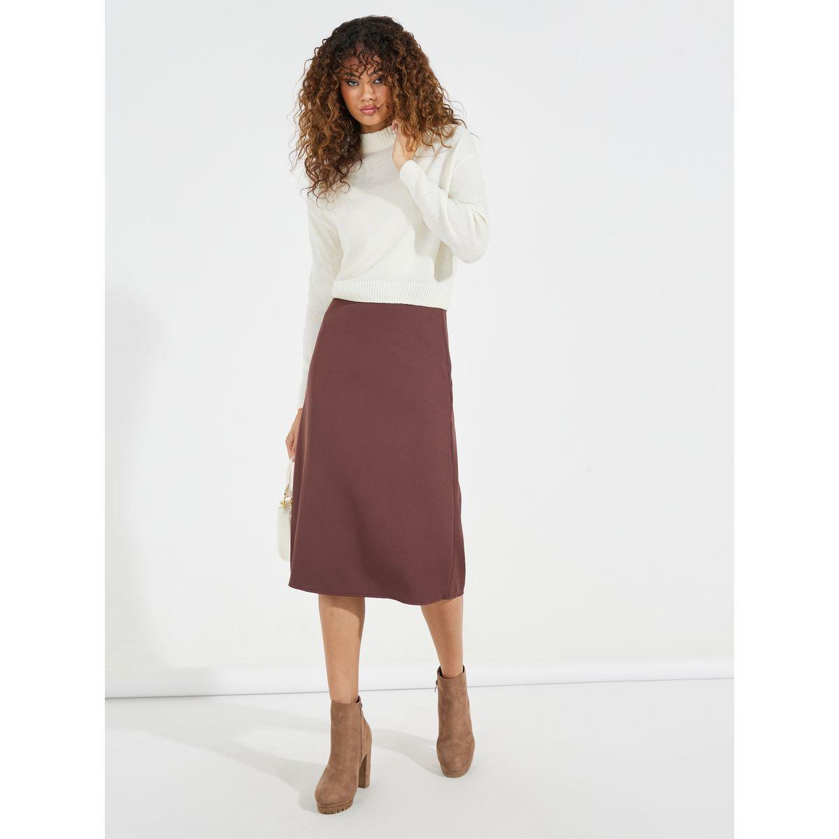 تنورة ميدي سادة بقصة مستقيمة وسحَّاب مخفي-women-clothing-bottoms-skirts-image-1