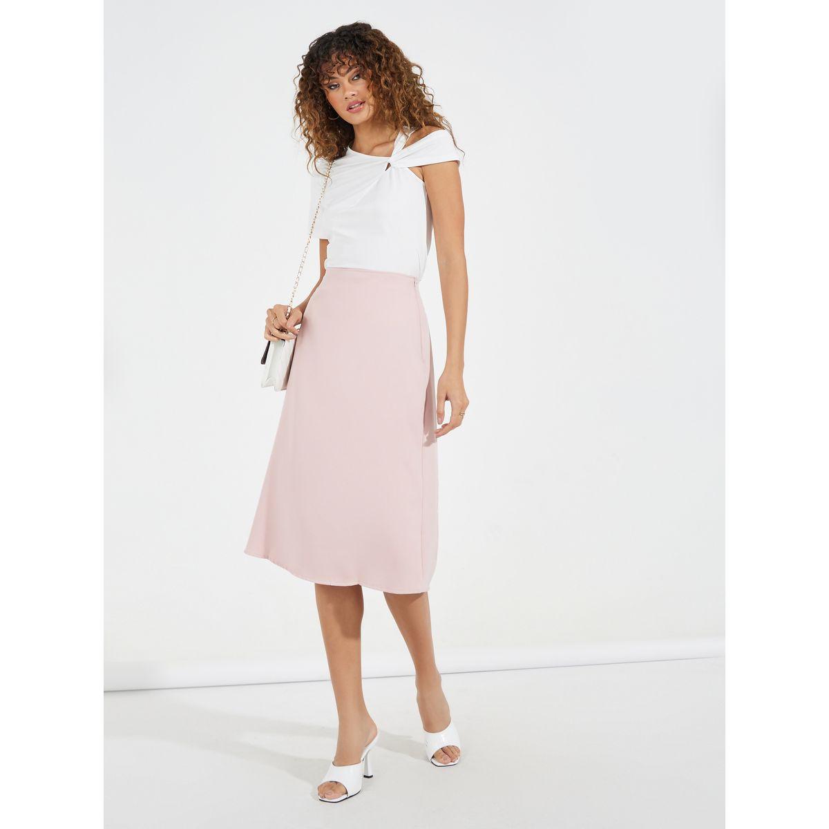 تنورة ميدي سادة بقصة مستقيمة وسحَّاب مخفي-women-clothing-bottoms-skirts-image-1