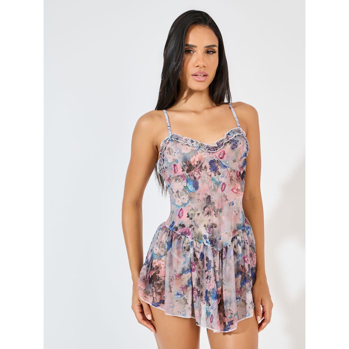 Styli Ruffle Detail Floral AOP Dropped Waist Babydoll & Thong-women-clothing-lingerie-babydollsandbodysuits-image-1