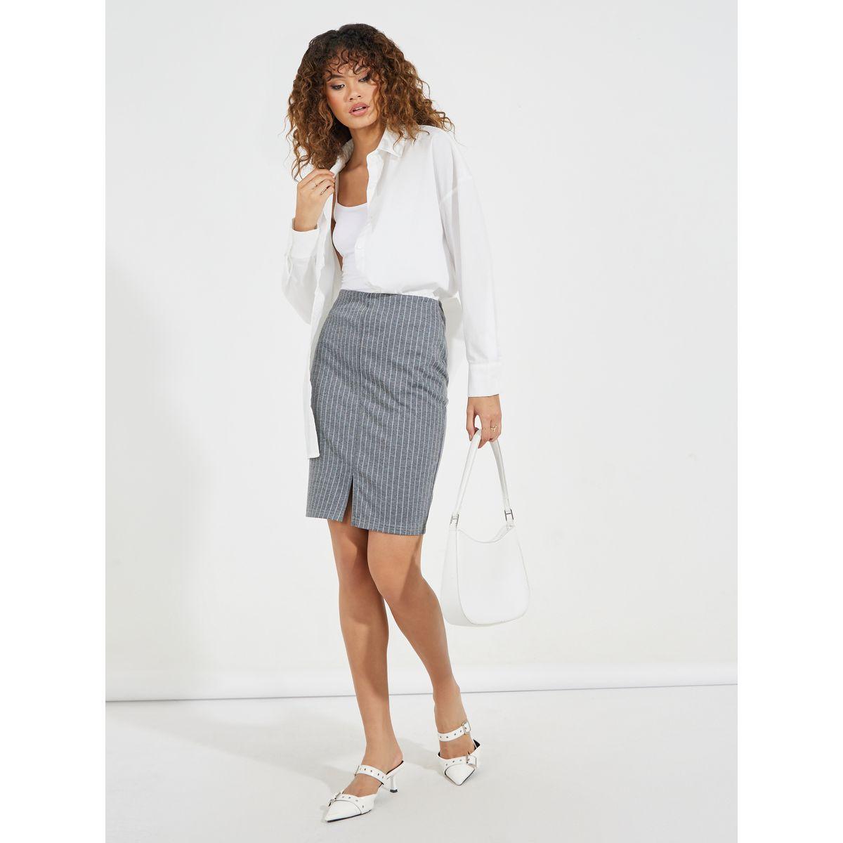 Styli Striped Mini Skirt with Slit Hem-women-clothing-bottoms-skirts-image-1